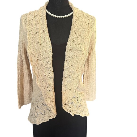 Lauren Ralph Lauren Open Front Knit Cardigan Women Scalloped Hem Sweater Knit - Picture 3 of 16